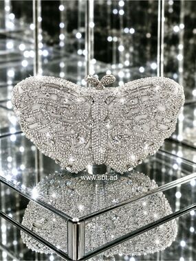 NWT Butterfly Clutch Purse Swarovski Crystal Rhinestone Luxury Evening Bag +Gift